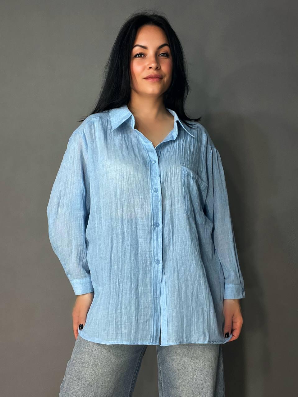 Рубашка женская Xingyue 388 с карманом жатка OS Голубой (26730536) - фото 6