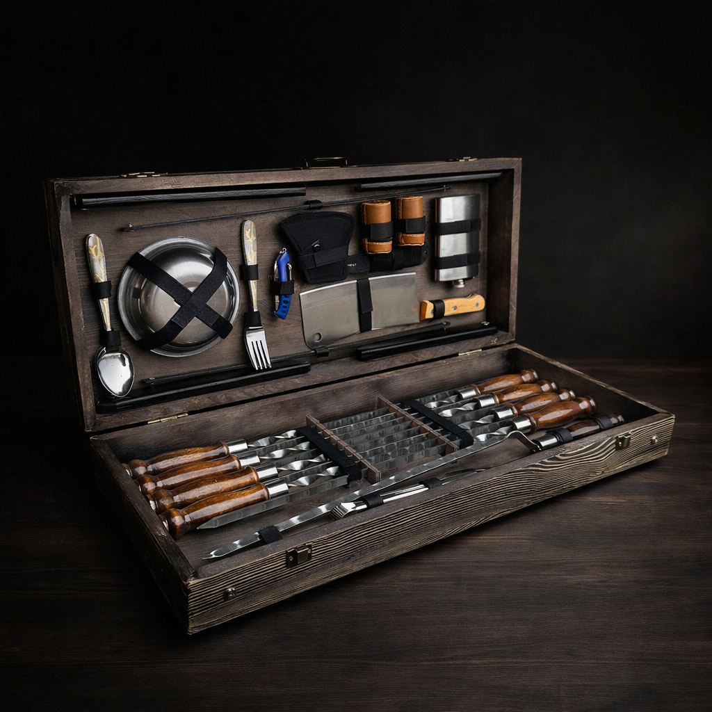 Подарочный набор шампуров Jooki ПикникКейс-столик темная текстура (10229)