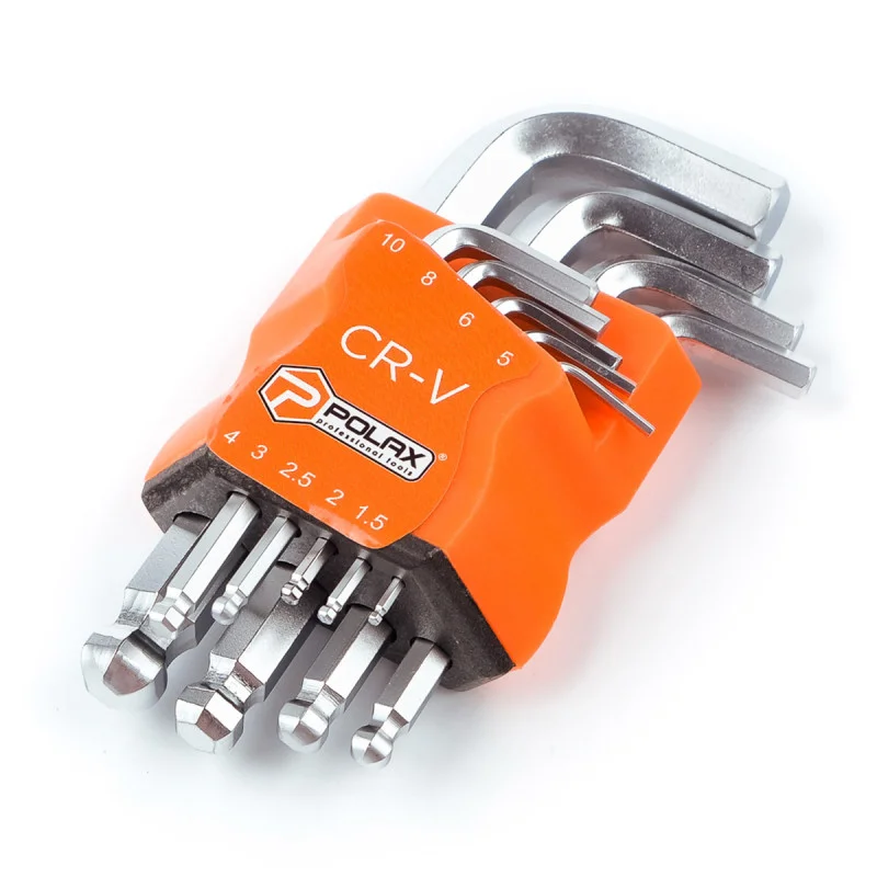 Набір шестигранних ключів Polax Г-подібних з кулею 9 предметів 1,5-10 мм Cr-V (25-009) Набір шестигранних ключів Polax Г-подібних з кулею 9 предметів 1,5-10 мм Cr-V (25-009)