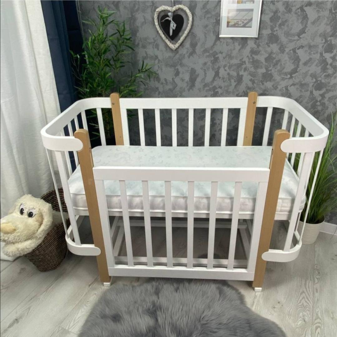 Кроватка детская Prestige матрас/маятник поздовжний дерево бук Белый/Капуччино Кроватка детская Prestige матрас/маятник поздовжний дерево бук Белый/Капуччино