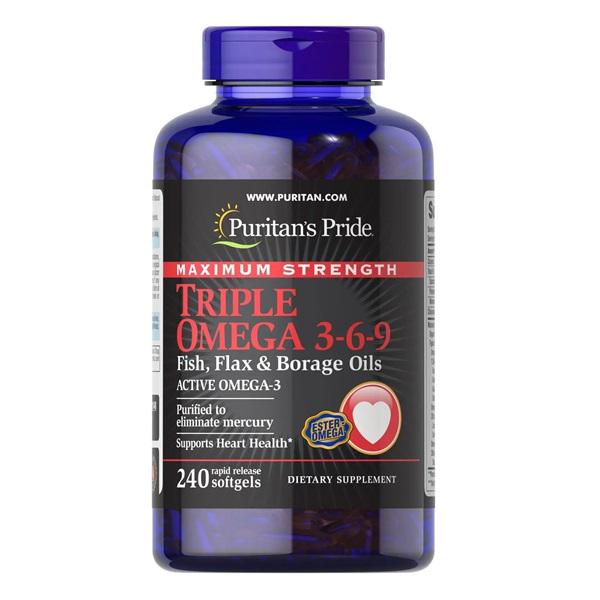 Льняное масло Puritan's Pride Maximum Strength Triple Omega 3-6-9 Fish Flax & Borage Oils 240 Softgels