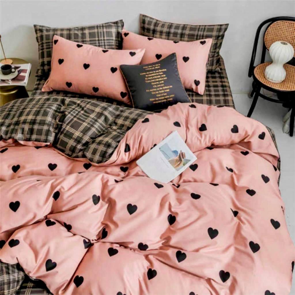 Комплект постільної білизни бязь Gold Lux бавовна полуторна Серце 150x220 см Рожевий з коричневим