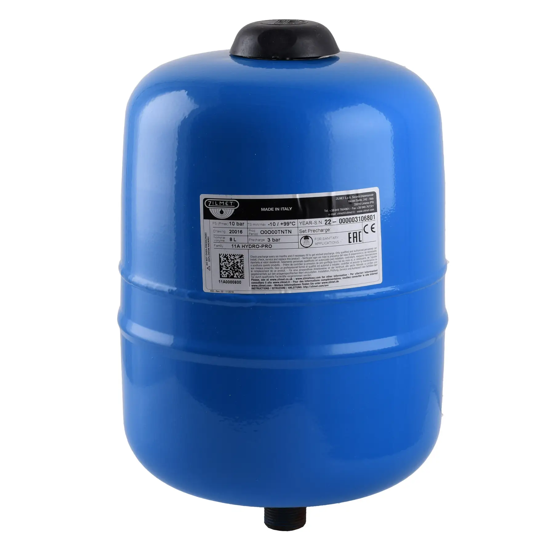 Гидроаккумулятор с фиксированной мембраной Zilmet HYDRO-Pro 10 Bar 5 л (11A0000800)