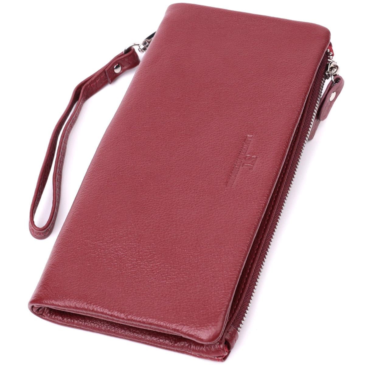 Кошелек женский ST Leather 22528 на двух молниях с кистевым ремнем из натуральной кожи Бордовый (168-136-22528)