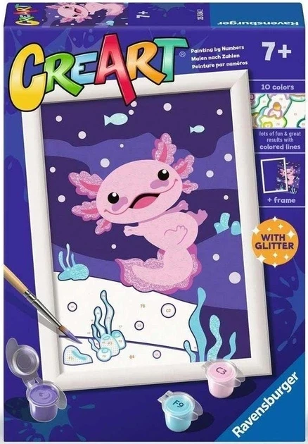 Картина по номерам Аксолотль Ravensburger CreArt 25554 с рамкой 10 акриловых красок от 7 лет (SKU-281)