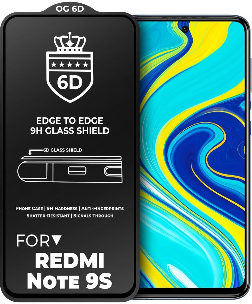 Защитное стекло 6D OG Crown Xiaomi Redmi Note 9S Black (19046)