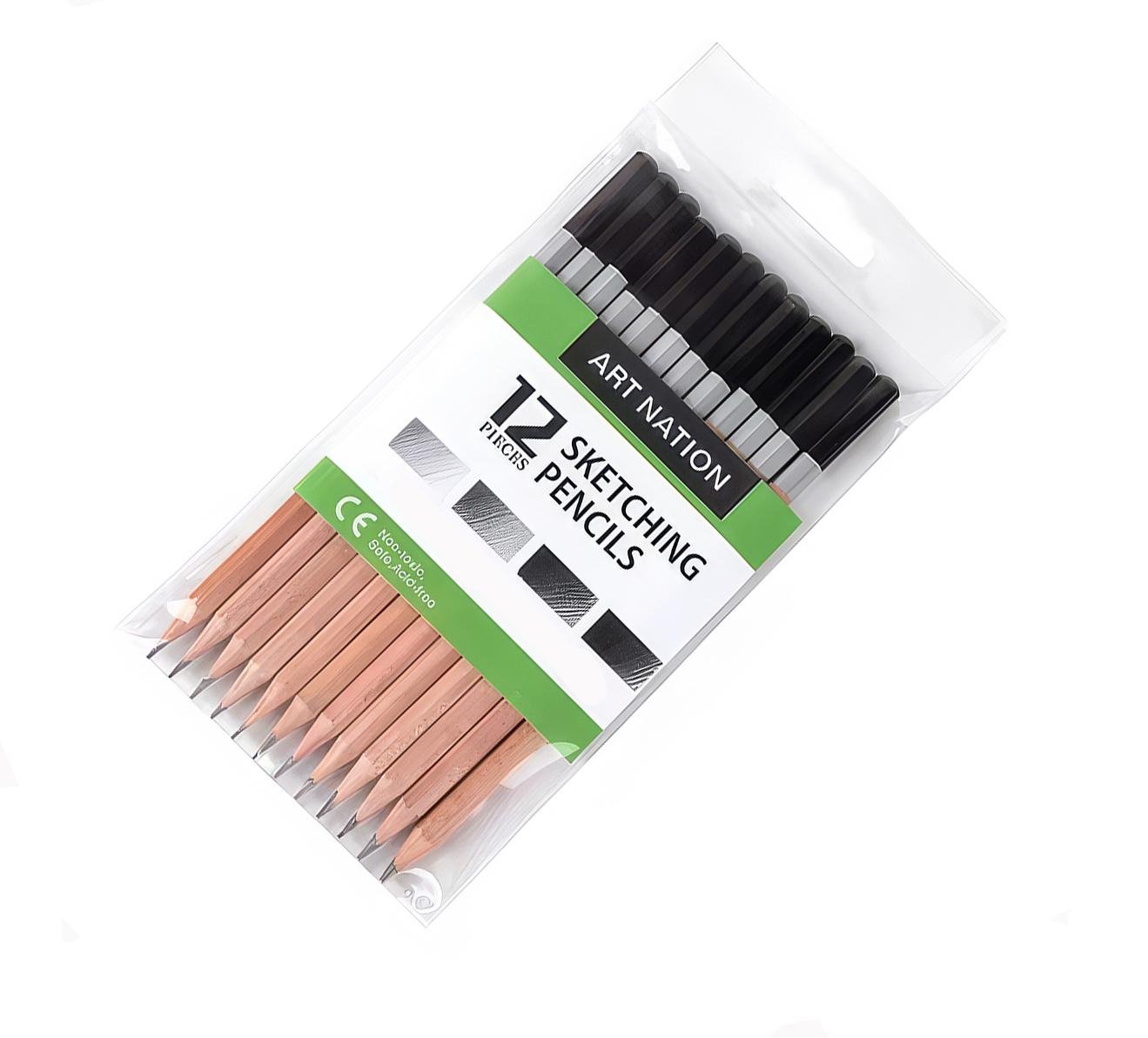 Набор черно-графитовых карандашей Art Nation Sketch Pencils 12 шт. разной жесткости (SP12)