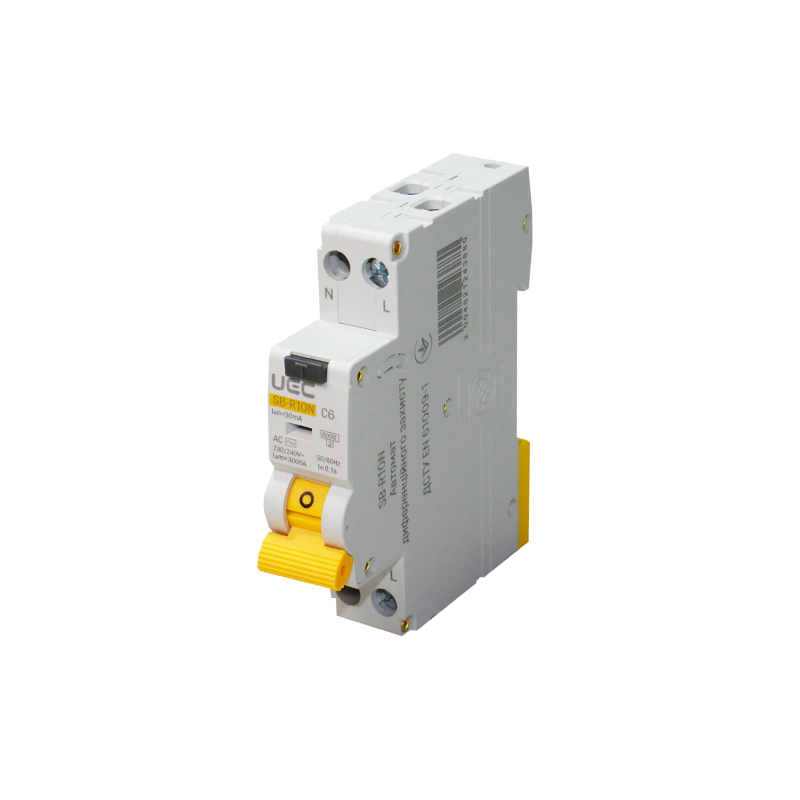Дифференциальный выключатель UEC SB-R10N 2P 6А 30мА 6кА C тип АС (RCBO-R10N-2-006-C-030-AC)
