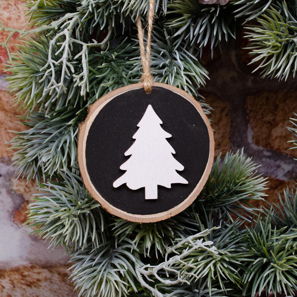 Круглая подвеска с елкой из натурального дерева Черный (1148-2)
