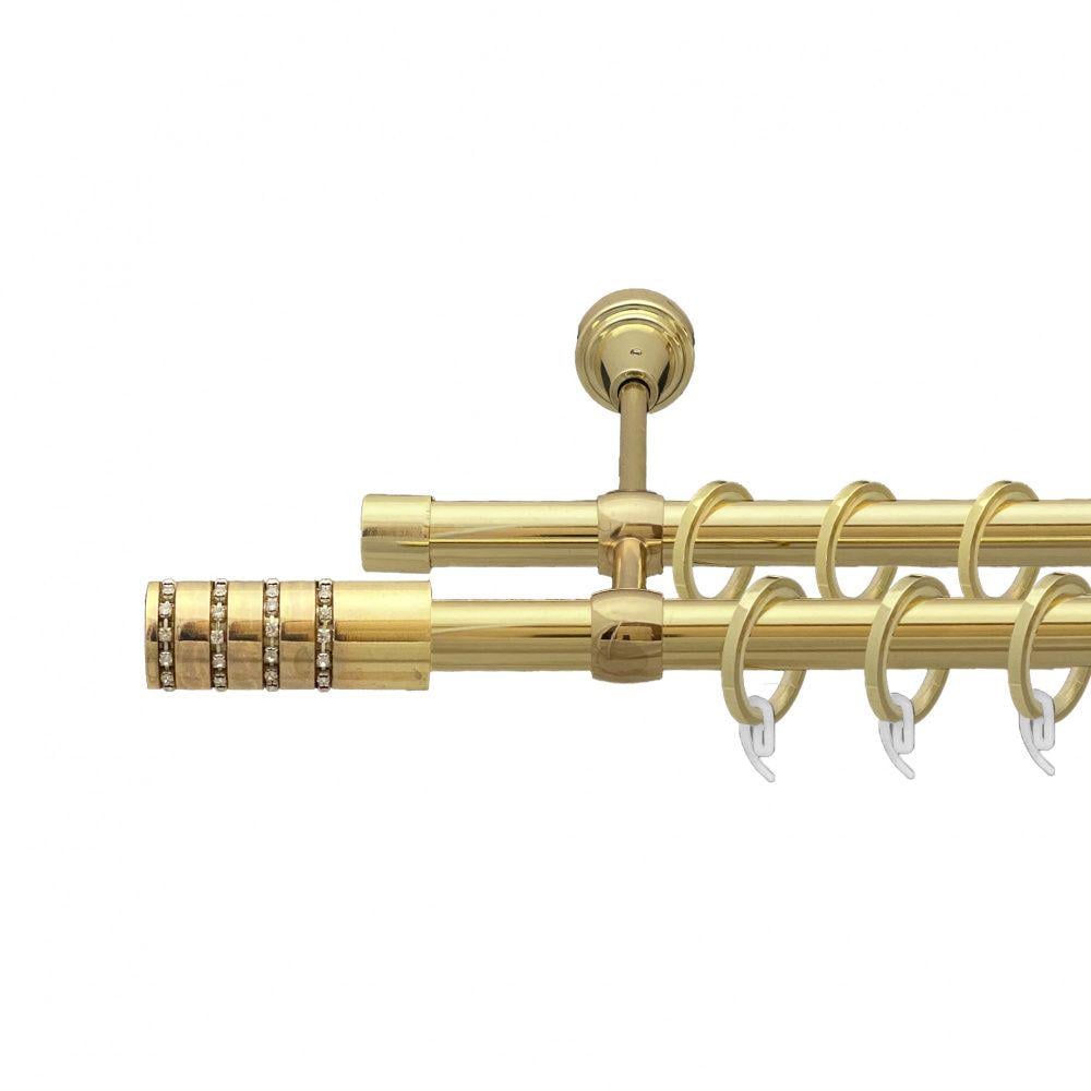 Карниз металлический Orvit Барамелла двухрядный литой/гладкая труба/кольцо фасонное металлическое Золото 19/19 мм 240 см (00-00009424)