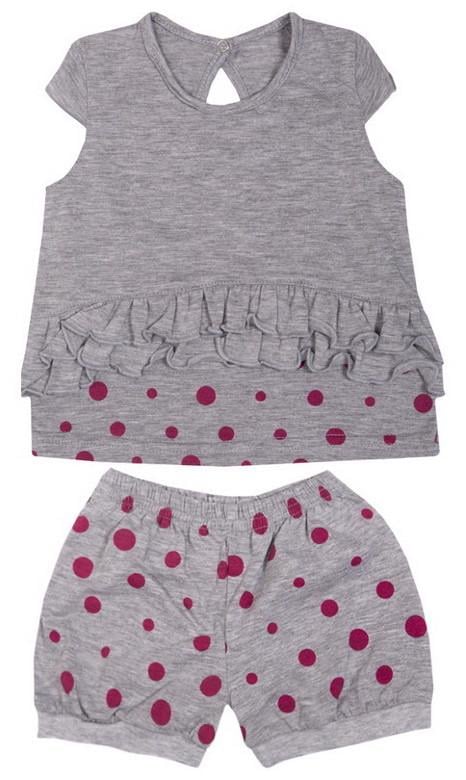 Костюм детский летний для девочки GABBI Горошек 74 см 2 шт. Серый (11265)