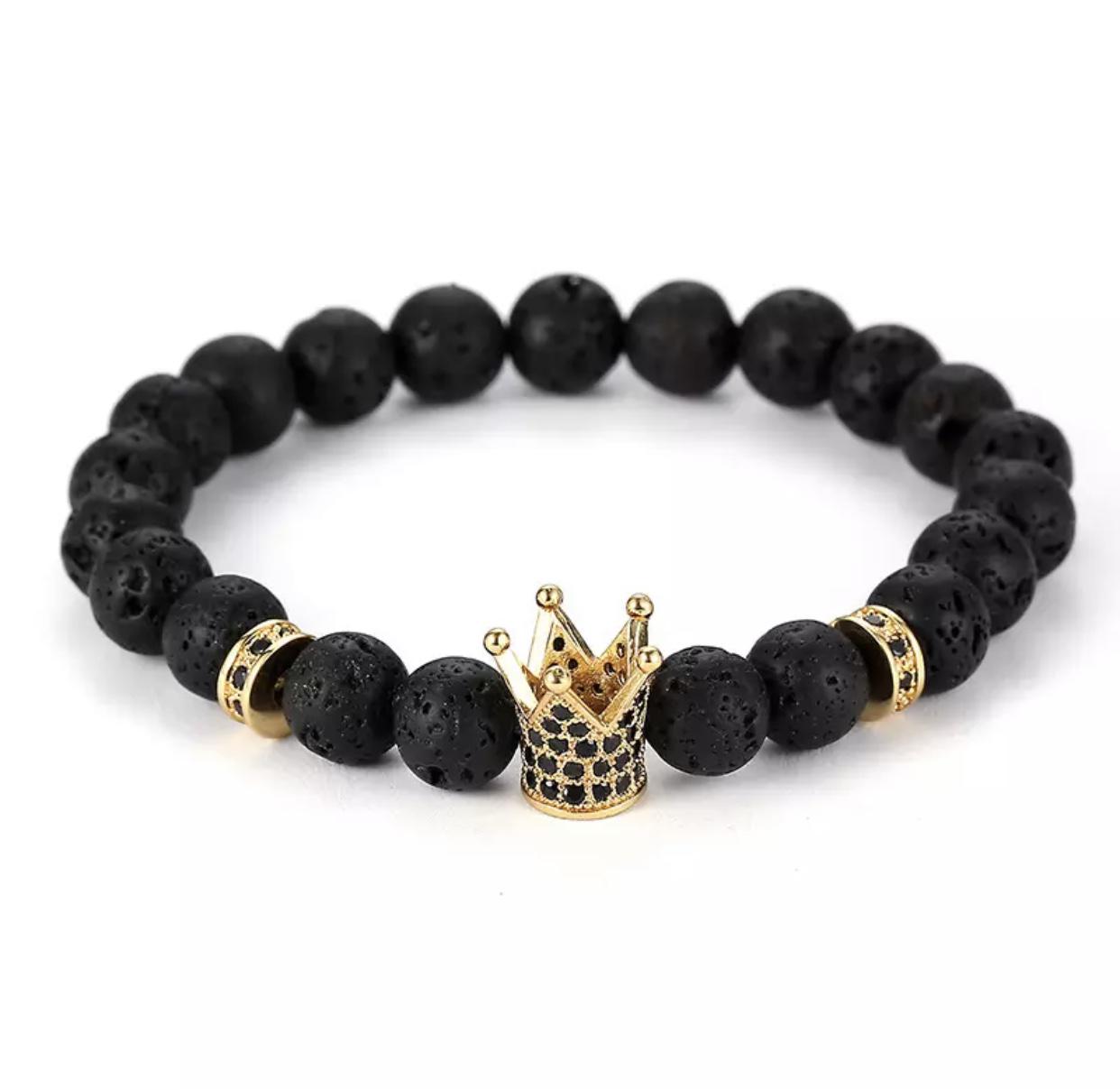 Браслет из лавового камня с высокой короной р. 15 Золотой/Черный (20005) Браслет из лавового камня с высокой короной р. 15 Золотой/Черный (20005)