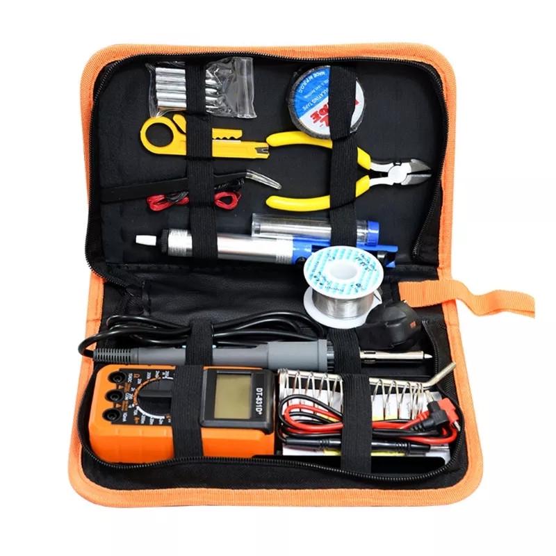 Паяльный набор DT-831D+ мультиметр/паяльник с регулируемой t и ЖК дисплеем 21 предмет кожаный футляр Паяльный набор DT-831D+ мультиметр/паяльник с регулируемой t и ЖК дисплеем 21 предмет кожаный футляр