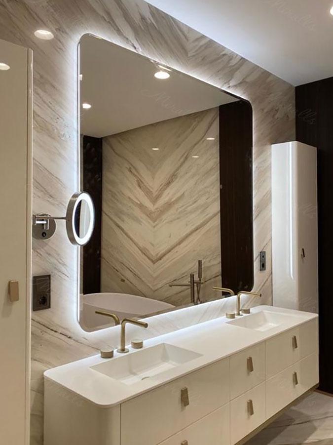 Зеркало с подсветкой Квадрат с закругленными углами XL 130х130 см (10008XL-130130stW)