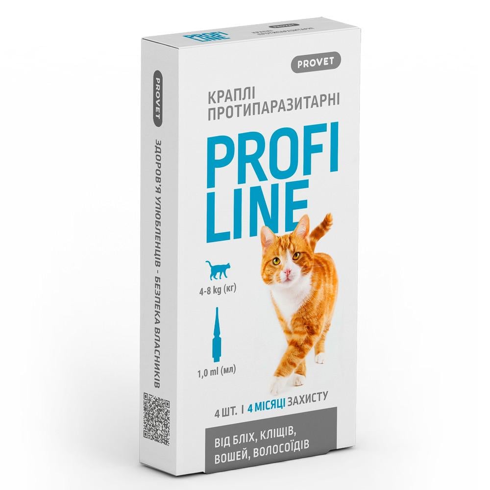 Краплі на холку для котів ProVET Profiline від зовнішніх паразитів 1 мл/4 піп. (PR243110)