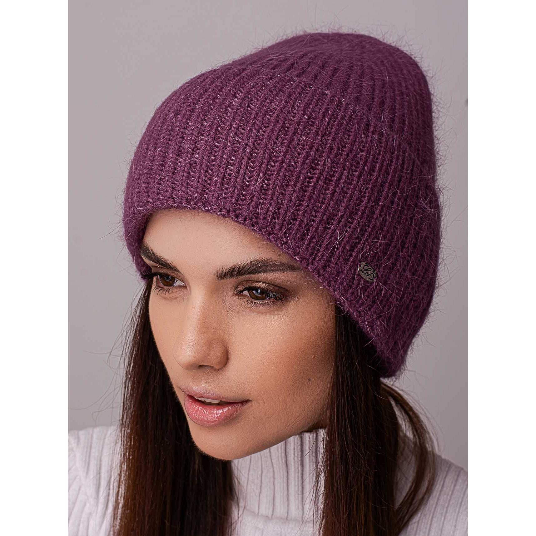 Шапка ангоровая Leks ТРЮФЕЛЬ в рубчик с отворотом утепленная флисом one size Инжир (205118) - фото 1