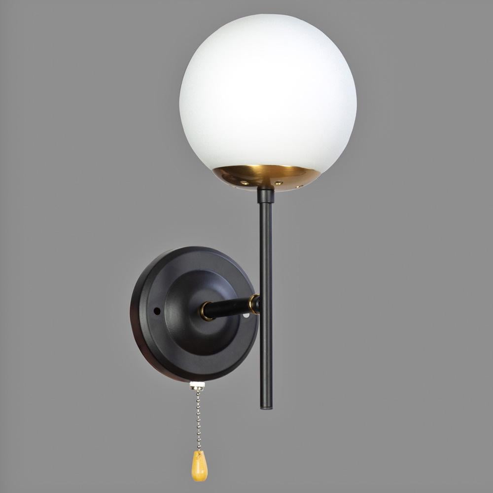 Світильник настінний куля Light House SR-20390/1W BK/COP L185хW130хH290 плафон білий Чорний/Мідь