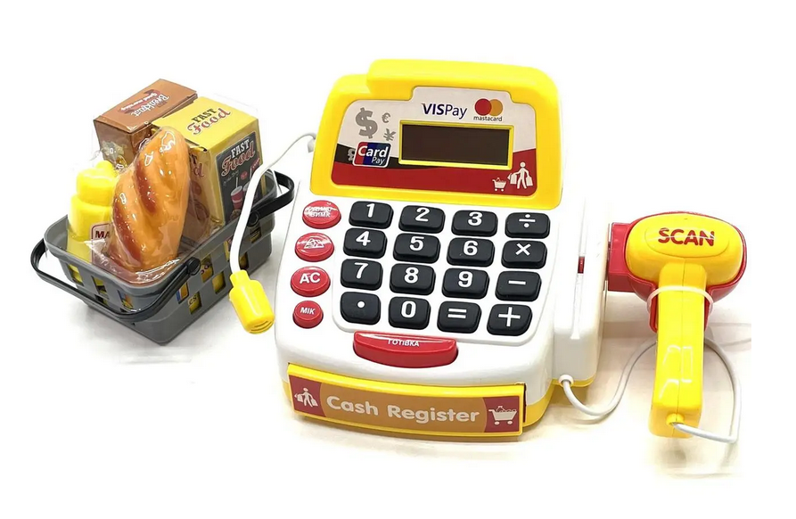 Касовий апарат M 4392 I UA мікрофон калькулятор сканер продукти на батарейках 34,5х18х18 см