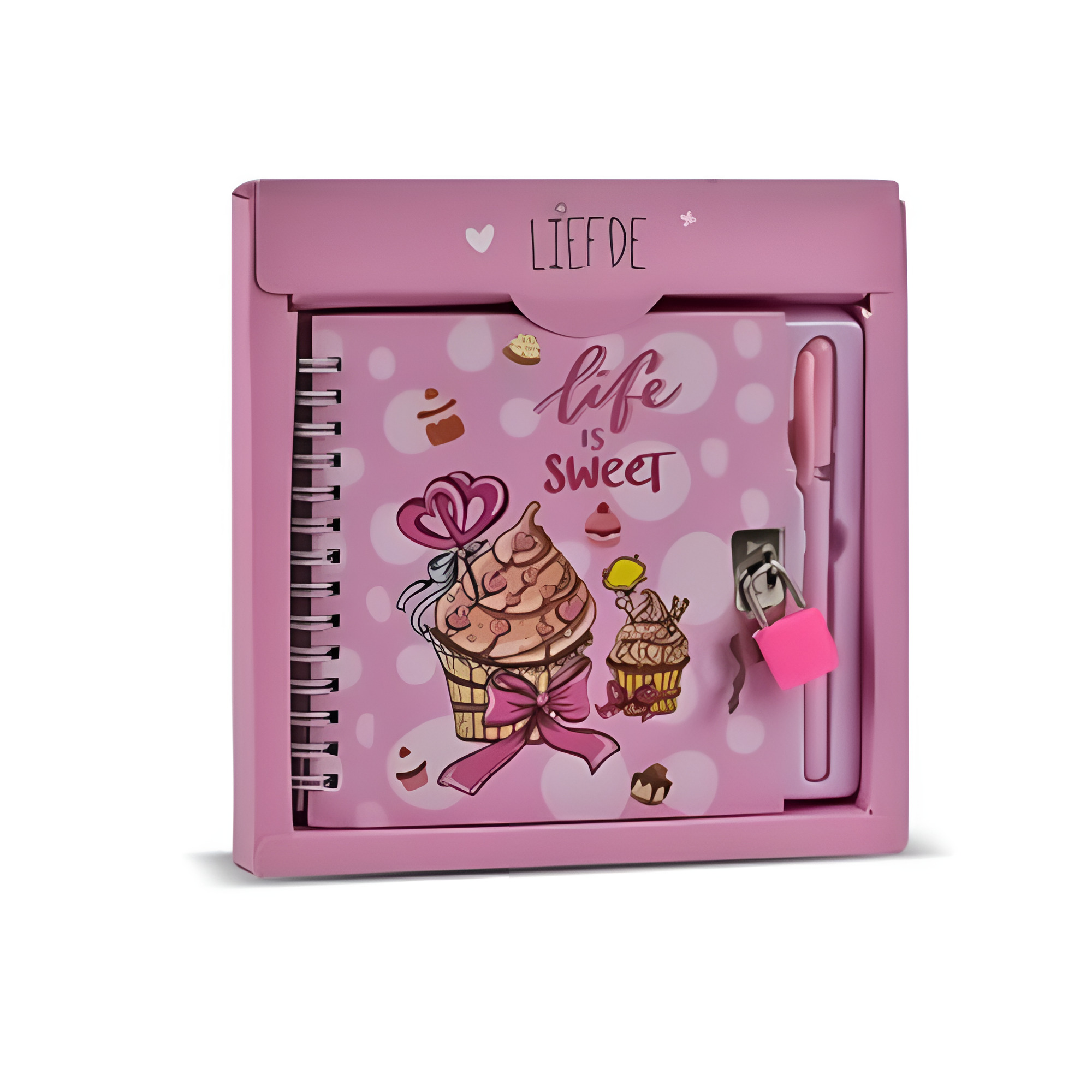 Блокнот на спирали и на замке Stenson Sweets 13,5х13 см 45 листков с ручкой и твердой обложкой Розовый (WW00594ST)