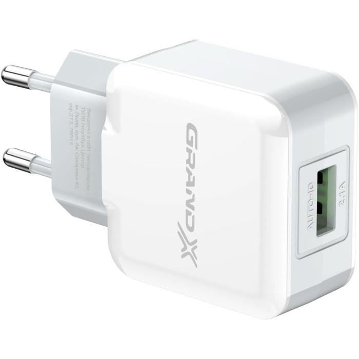 Зарядное устройство для телефона Grand-X CH-03W 10,5 Вт USB-A 5В 2,1A White (657724)
