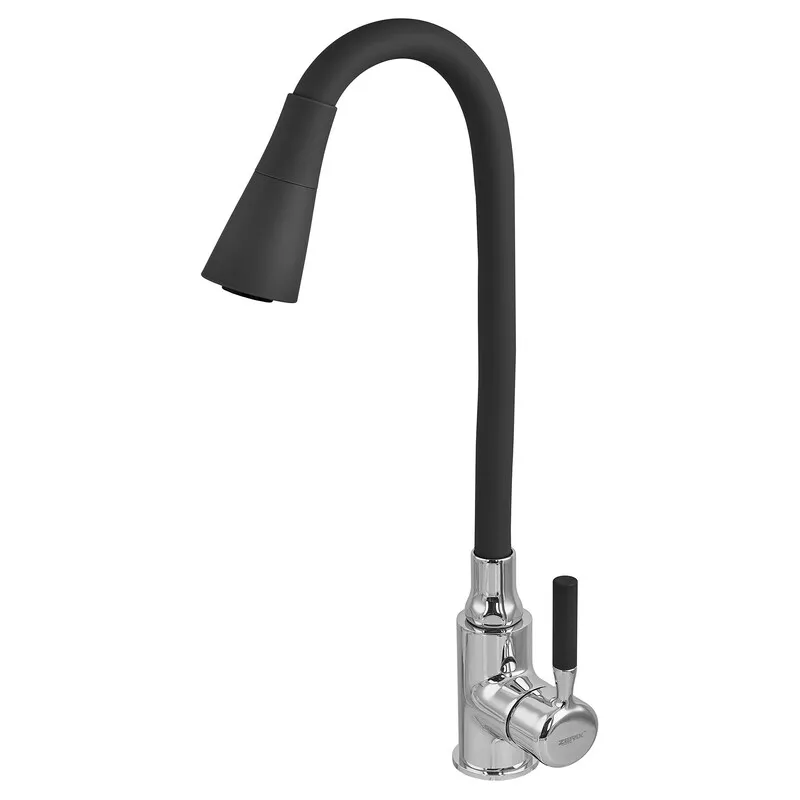 Змішувач для кухні Zerix ATRIUM-011-T силіконовий вилив Chrome/Refl Black (ZX4720)