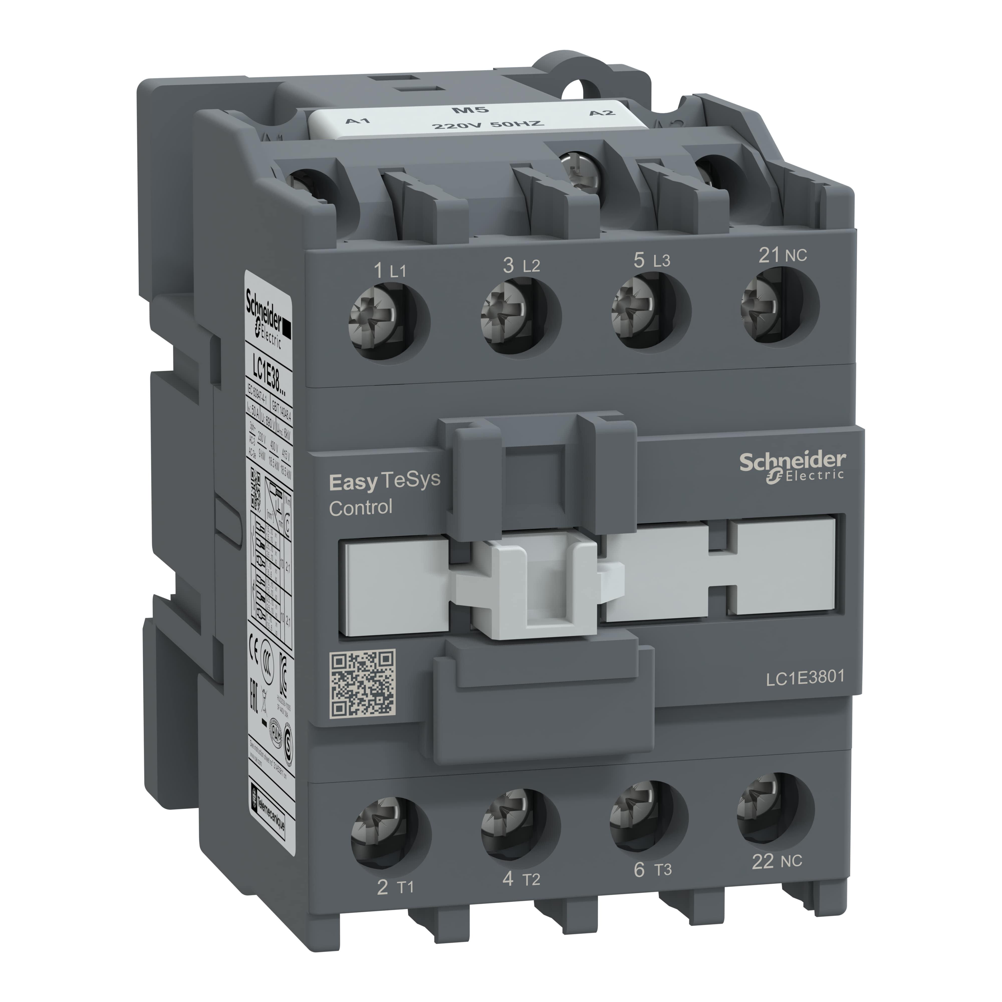 Контактор Schneider Electric 3Р Е 1NC 38А АС3 220 В 50 Гц (LC1E3801M5)