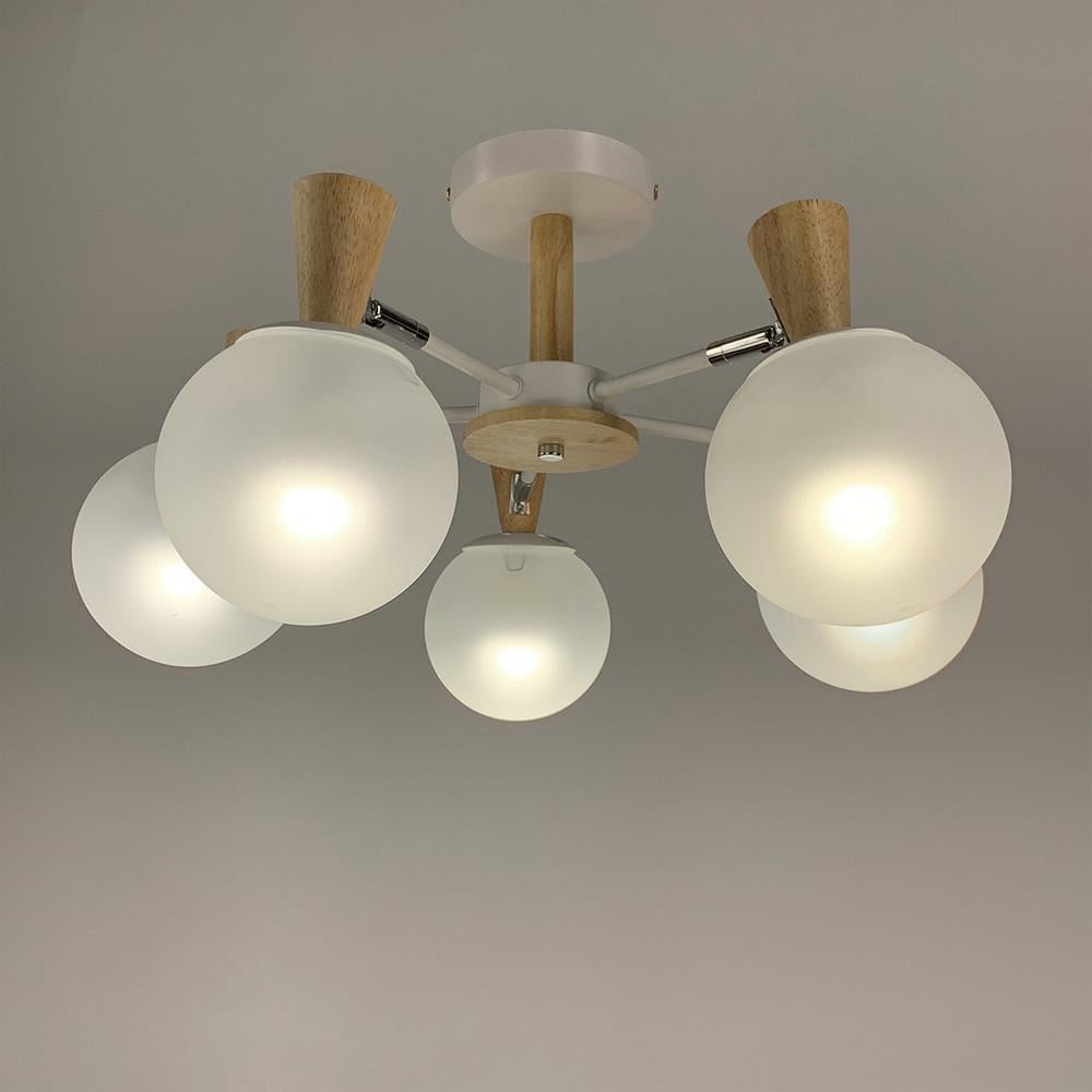 Люстра на 5 плафонів з елементами дерева Білий (51899/5) - фото 1 Люстра на 5 плафонів з елементами дерева Білий (51899/5) - фото 1