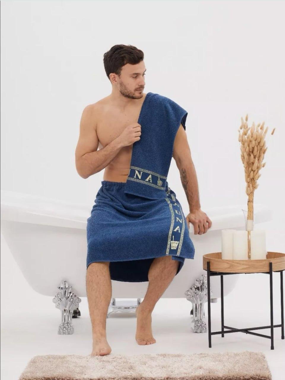 Набір махровий для лазні чоловічий 70х150 см Синій (П4К-am-mahra-m-005-2)