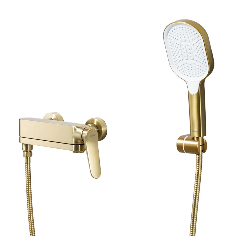 Смеситель для ванны Gappo с душем и длинным поворотным изливом настенный латунный Сатин/Золотой (1055626)