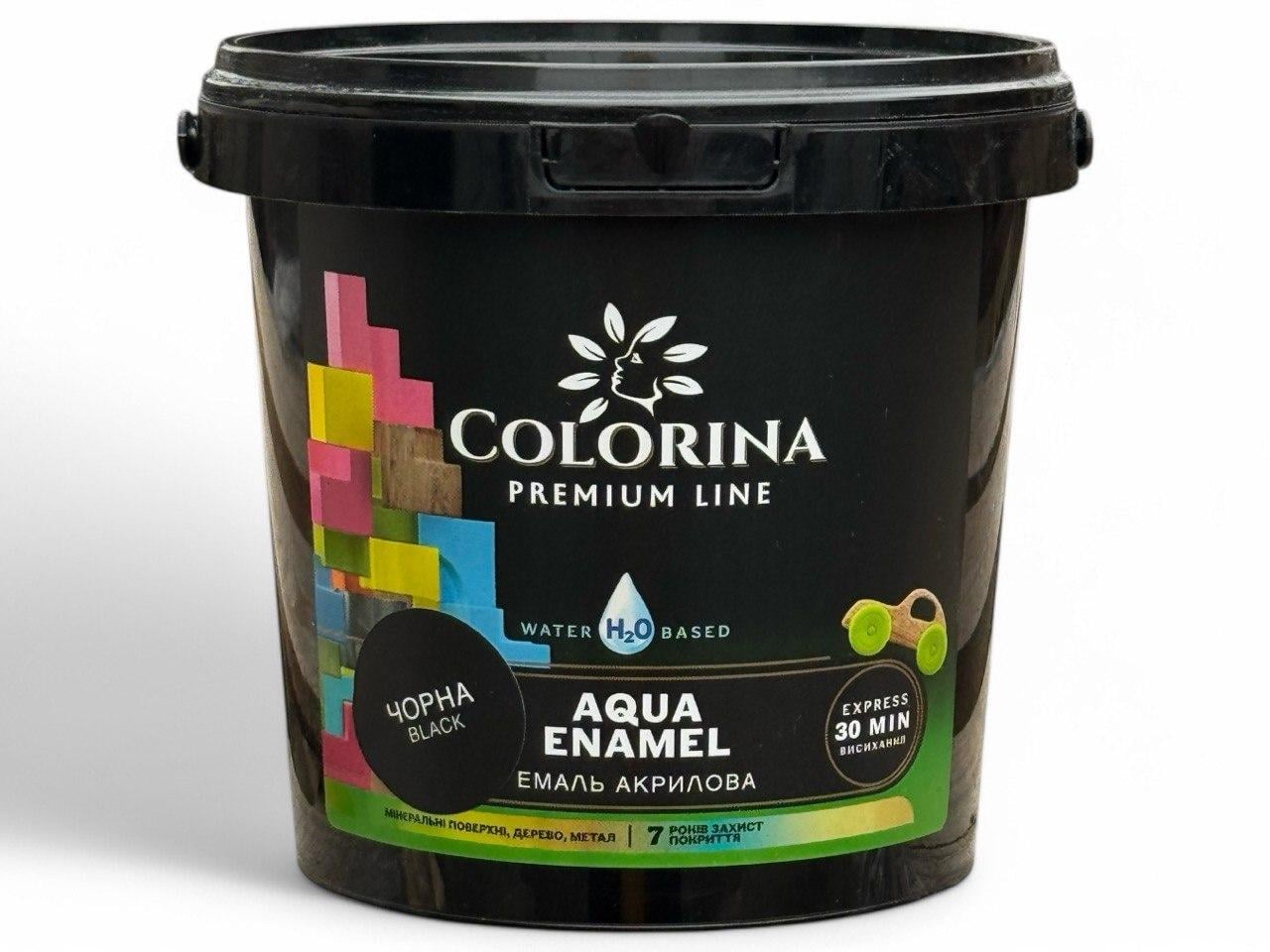 Краска акриловая Colorina Aqua ENAMEL без запаха 0,9 л Черный (31641898)
