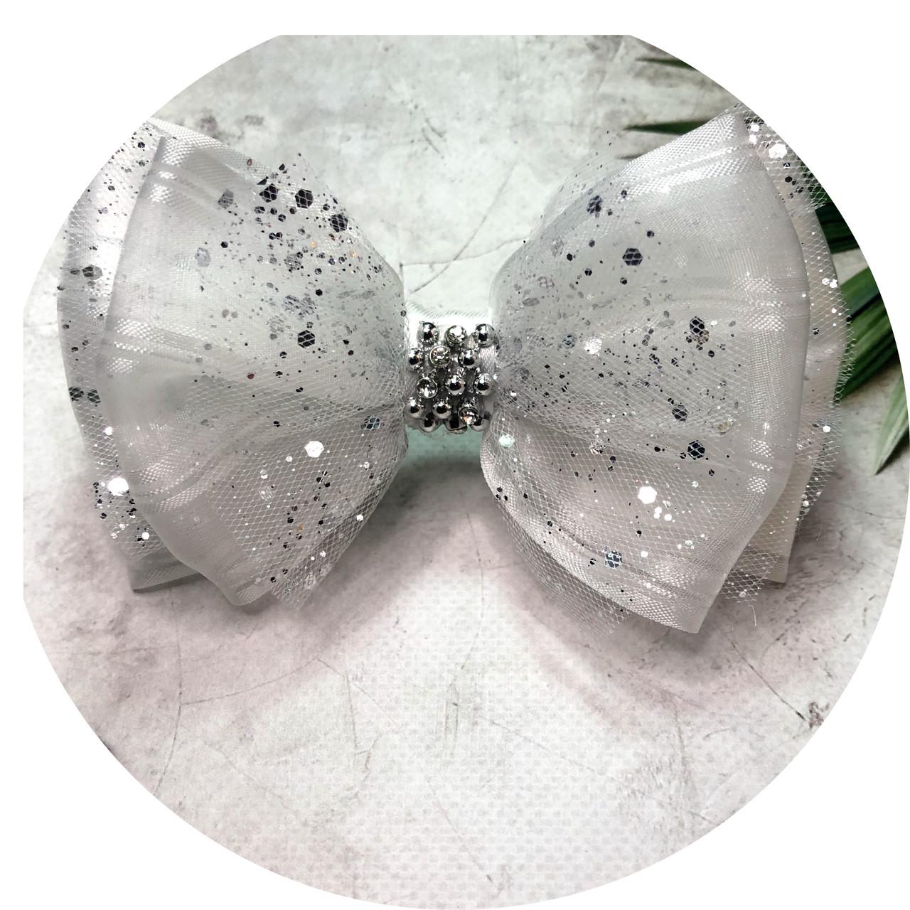 Бантик детский на шпильке 14 см Белый (11366)