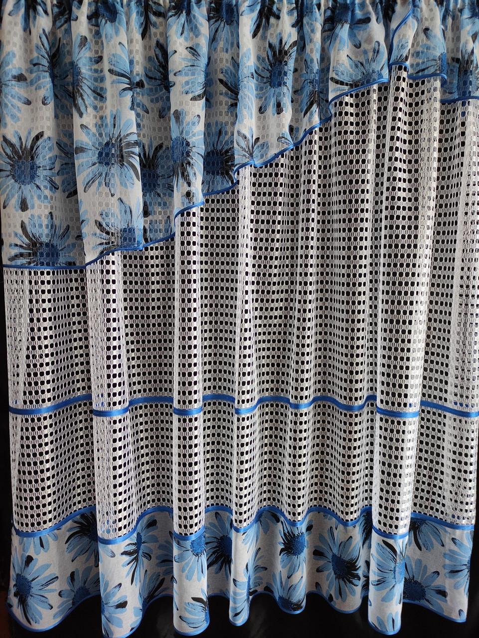 Гардина Полоса сітка і батист 290х165 см Білий/Блакитний (пр-02)