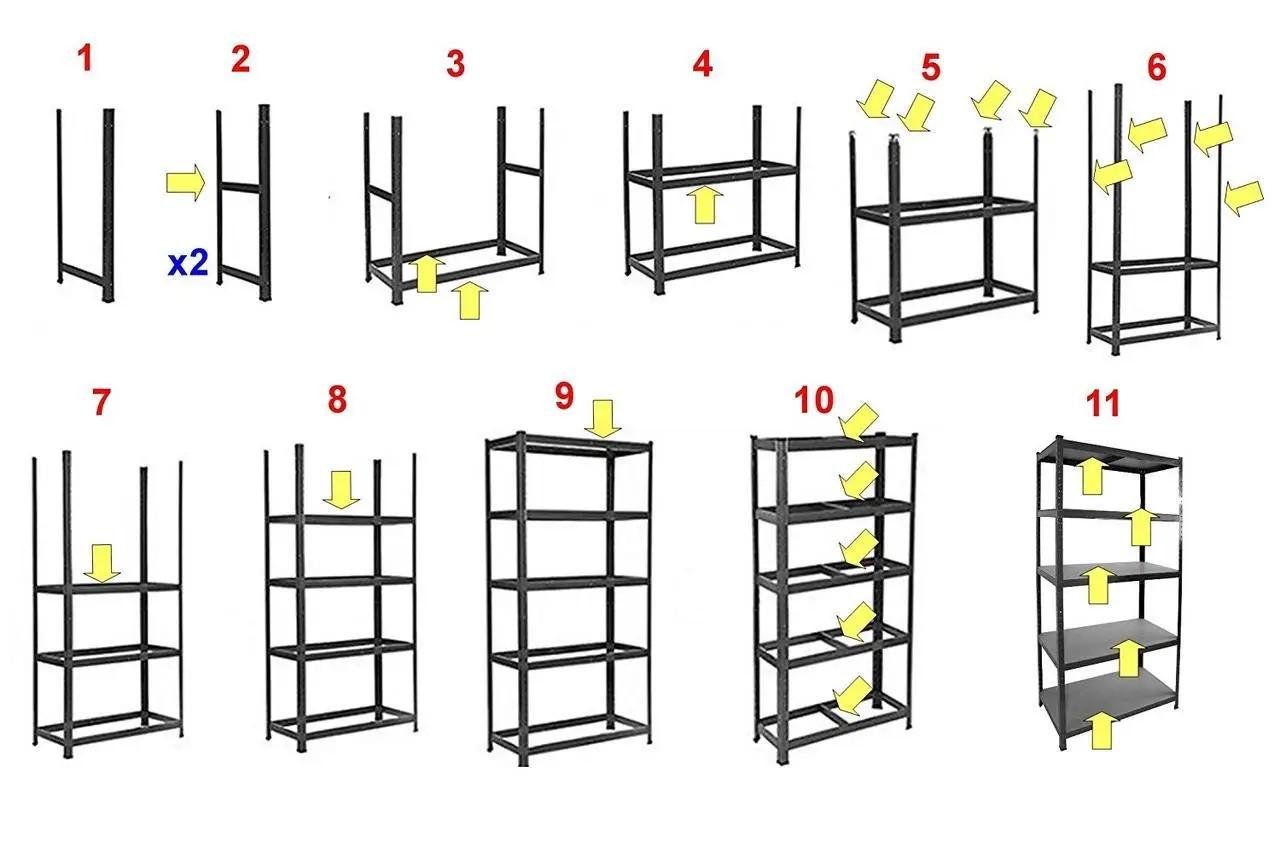 Стелажі металеві 4 штуки 180х320х40 см МДФ/ДСП 175 кг на одну полицю крашені 5 полиць х4 Чорний - фото 7