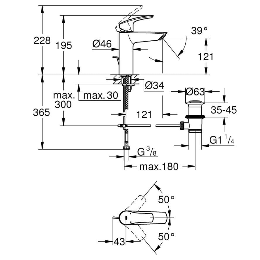 Смеситель для раковины GROHE Eurosmart 23322003 M-Size с донным клапаном - фото 2