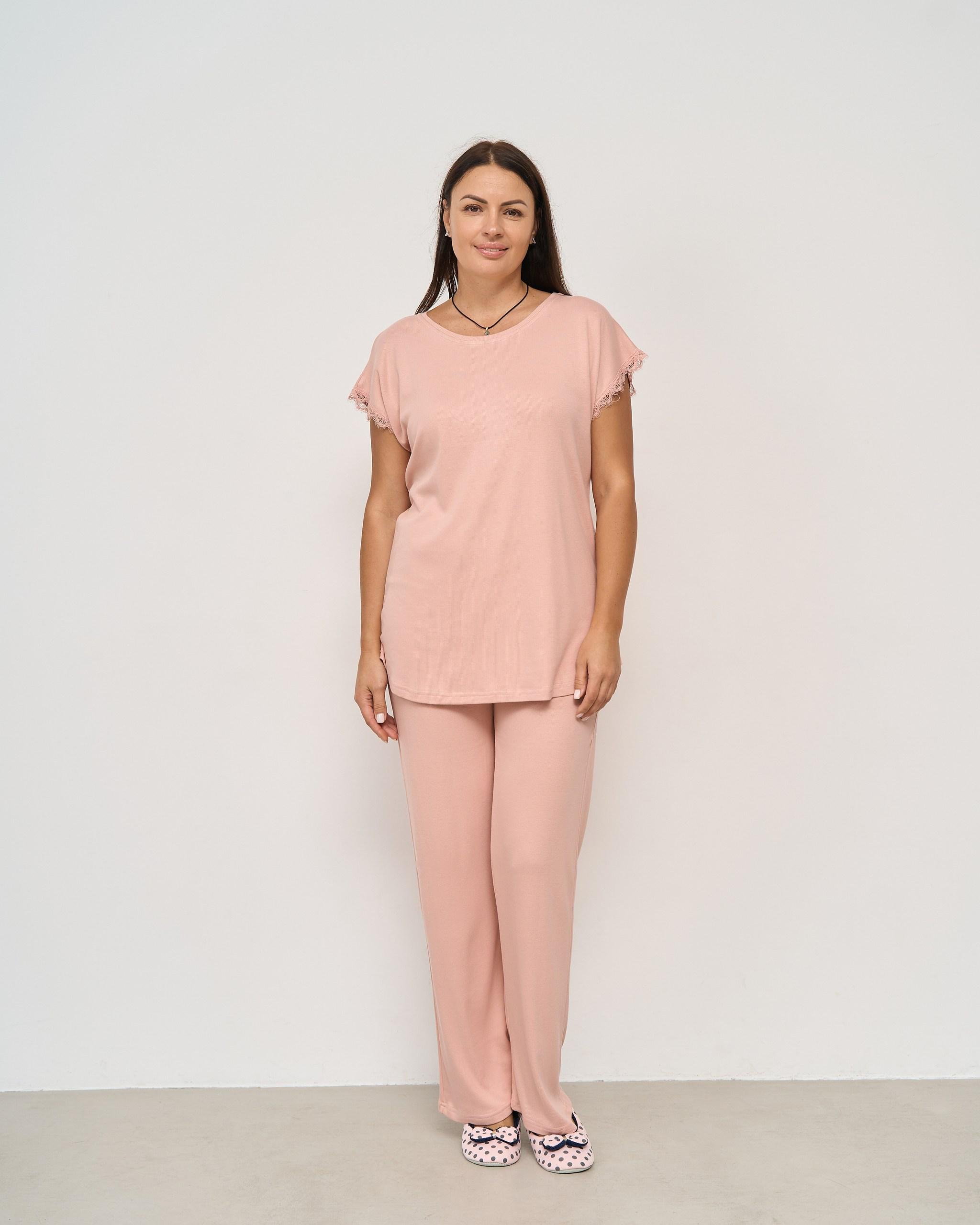 Пижама женская с брюками батал бамбук L Персиковый (115001)