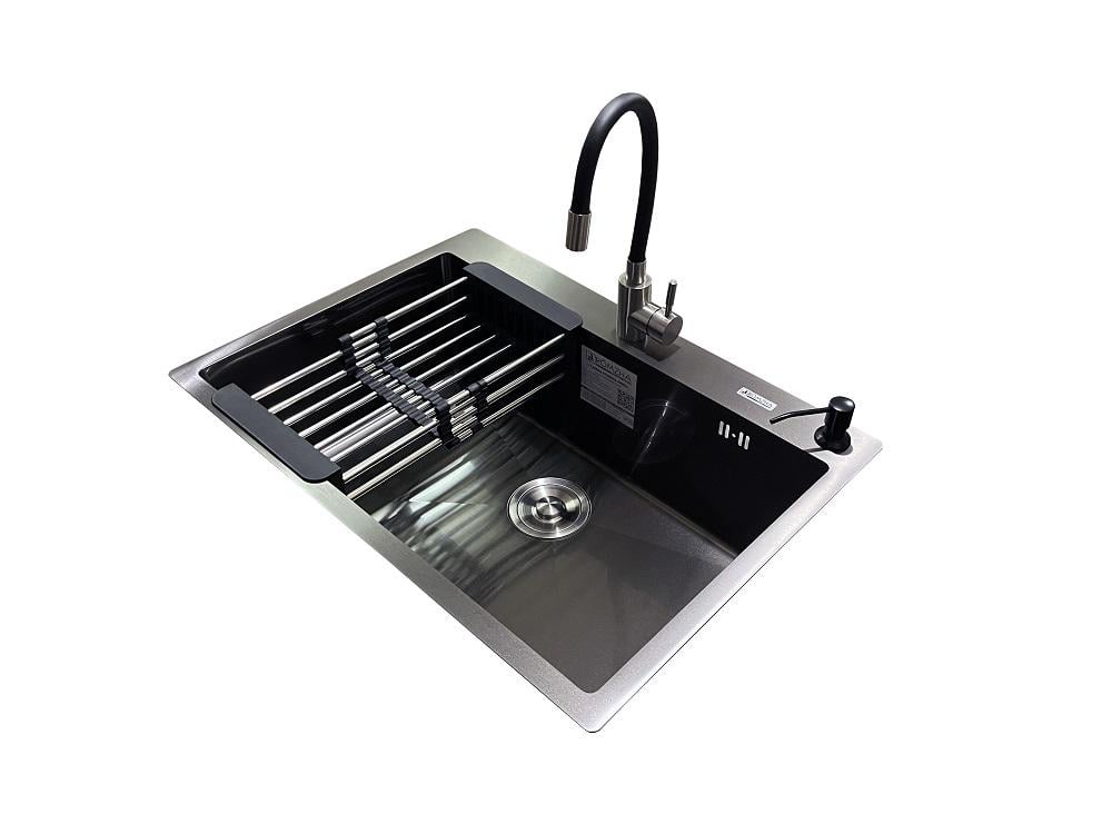 Мийка для кухні Romzha Arta U-650S Max C з змішувачем та дозатором Чорний (RO41568)