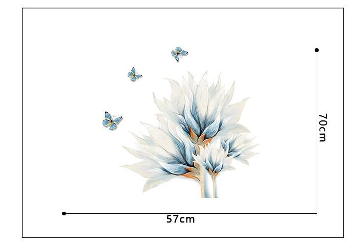 Наклейка на стіну 3D вінілова інтер'єрна квіти з метеликами 70х57 см Білий/Блакитний (8608618) - фото 2