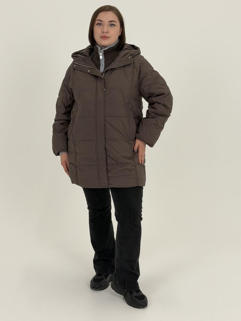 Куртка-пуховик женская удлиненная/трикотажный воротник XL Шоколадный (2761/XL)
