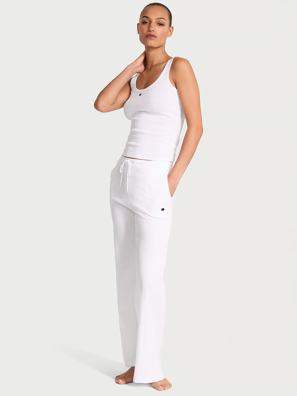 Піжама жіноча Victoria's Secret 100% Cotton Tank Long Pajama Set бавовняна M Білий (24845542)