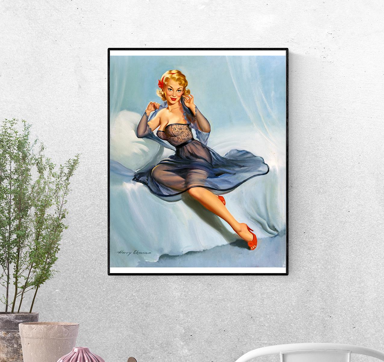 Постер Девушка на кровати Гарри Экмана формат А-2 (pin_up010075_Poster)