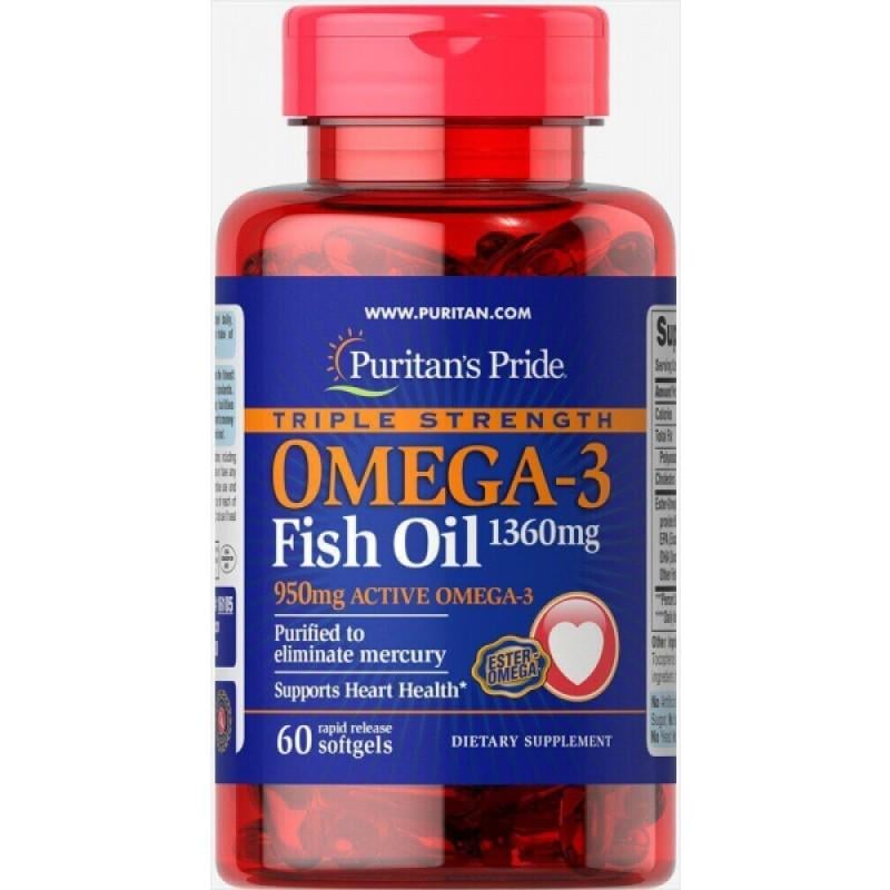 Риб'ячий жир Puritan's Pride Omega-3 Fish Oil 1360 мг 950 мг активного омега-3 60 капс. (PTP-16105)