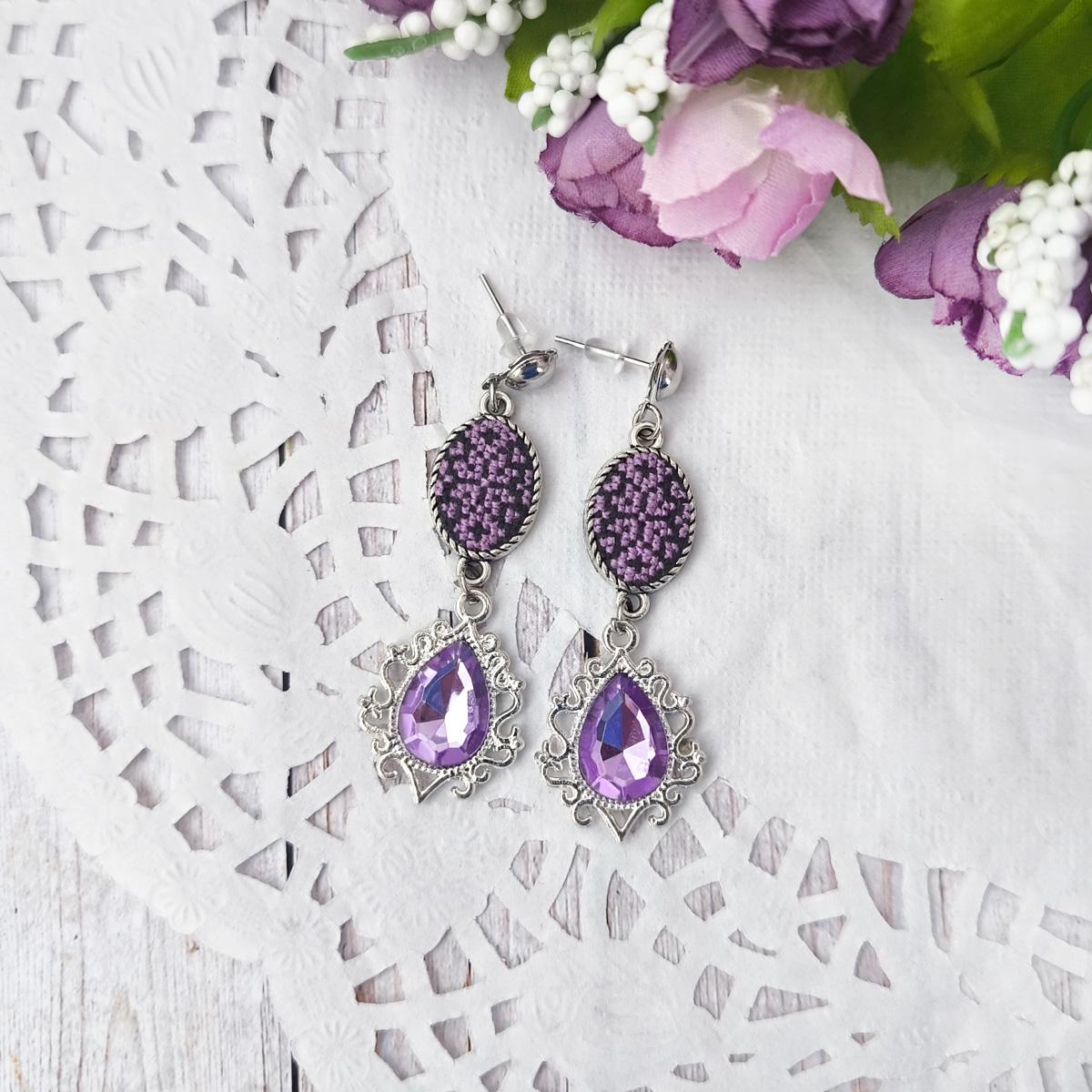 Серьги с вышивкой Элегантность Фиолетовый (31549107)