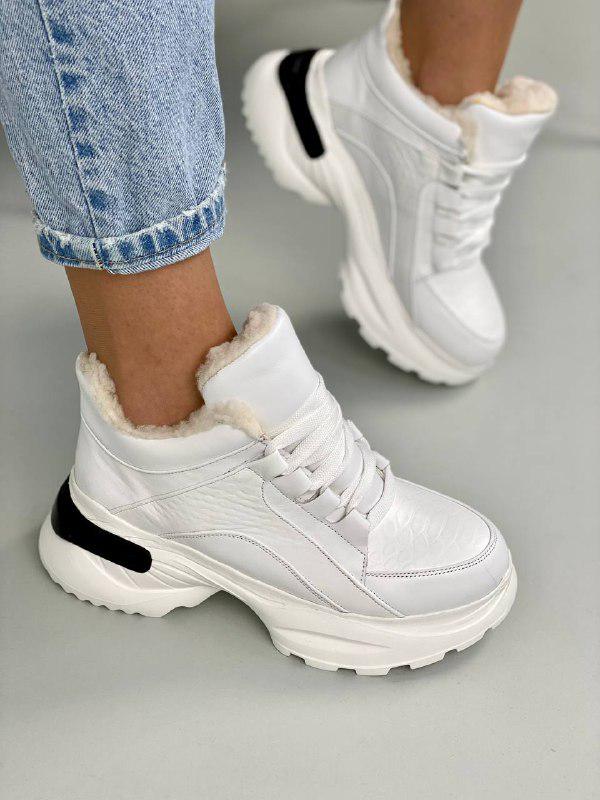 Кросівки жіночі шкіра флотар зимові р. 37 Білий (7707-1з/37)