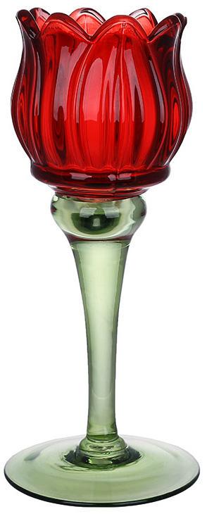 Подсвечник стеклянный Тюльпан 8х19 см Красный