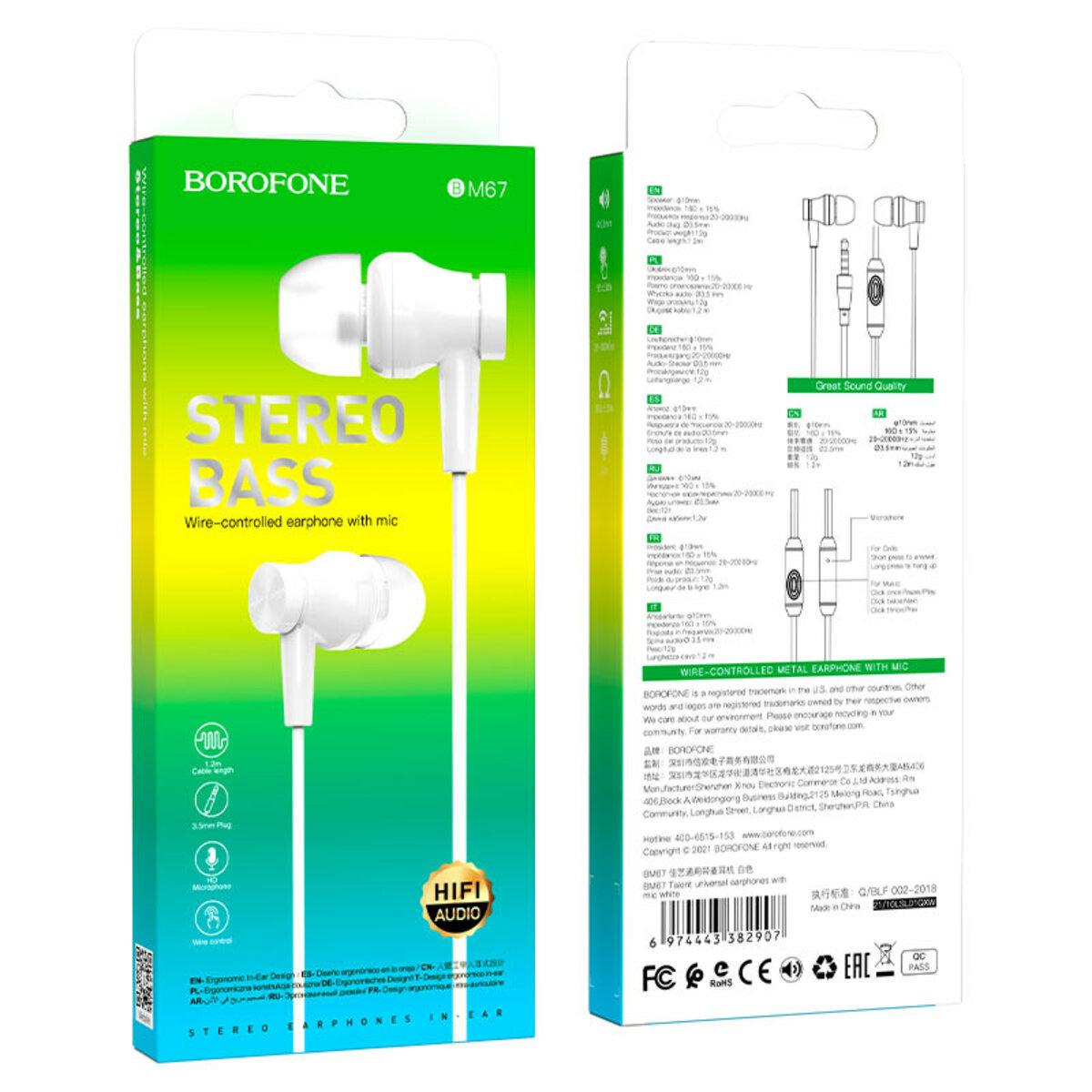 Навушники BOROFONE BM67 Talent universal earphones with mis White (BM67W) - фото 3