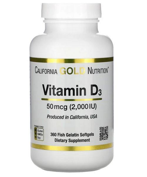 Вітамін D3 California Gold Nutrition 2000 МО 360 капсул (898220011803)