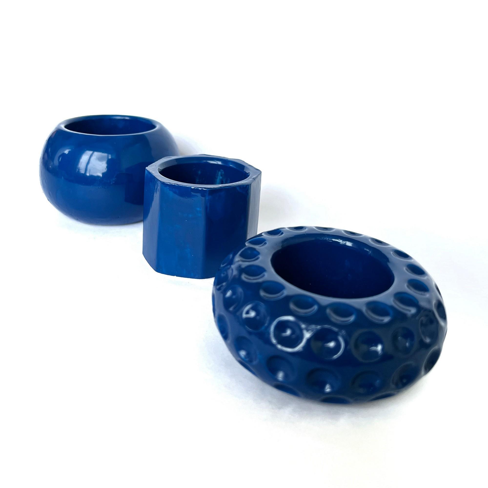 Набор из трех кашпо разной формы для декора и суккулентов Синий глянцевый (GPAN2001_31)