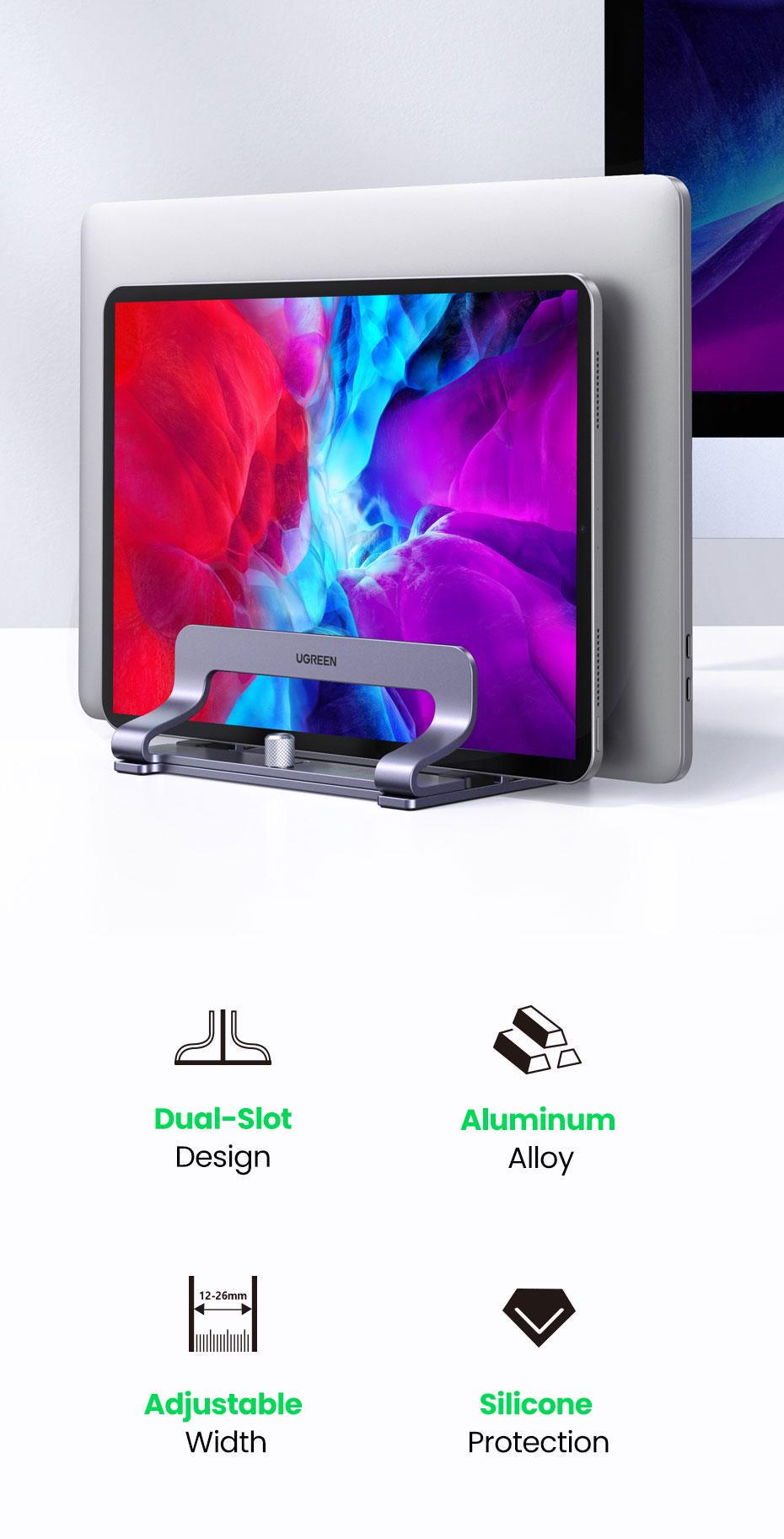 Підставка вертикальна для ноутбука UGREEN два слоти До 17.3" Сірий металік (60643) - фото 2