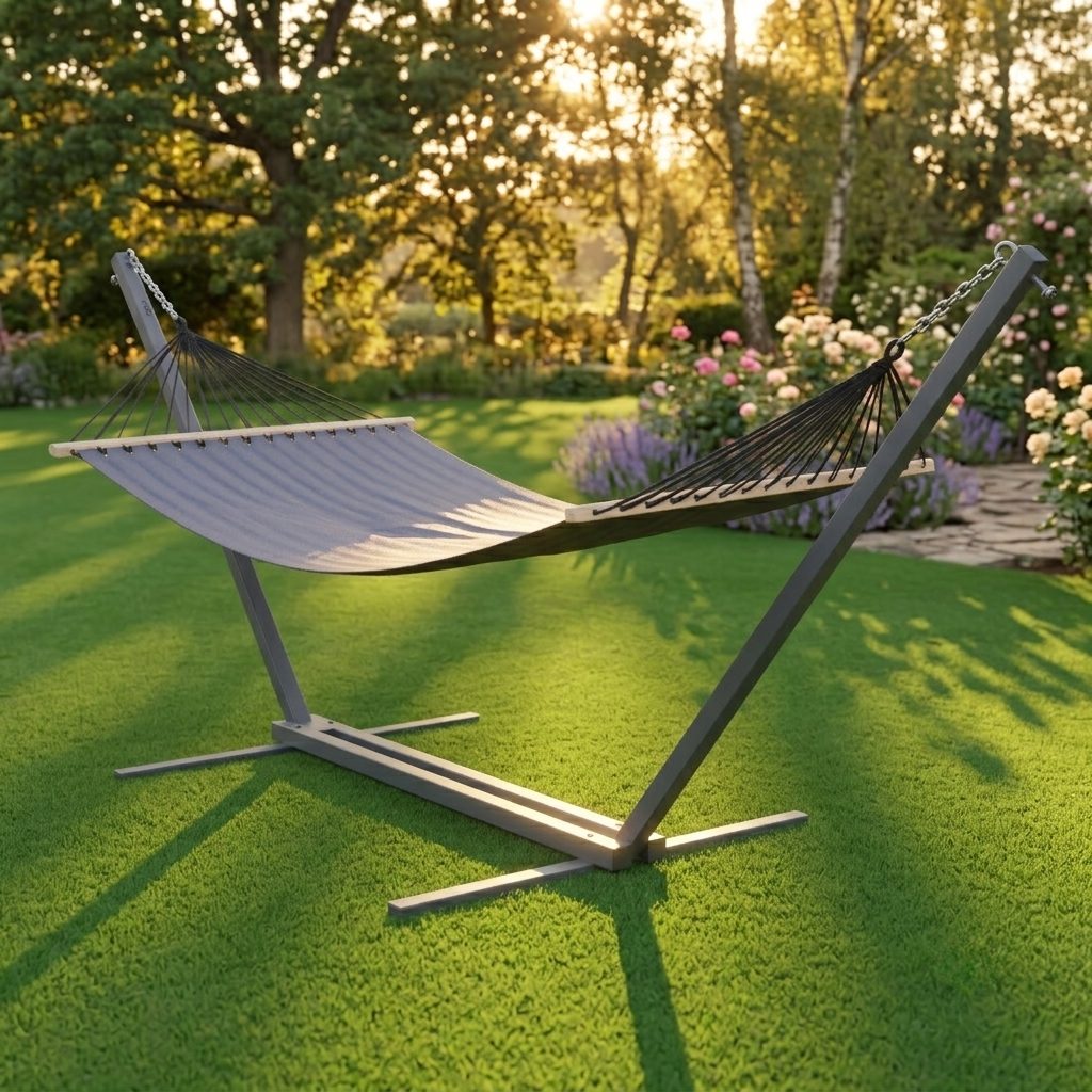 Гамак підвісний двомісний зі сталевим каркасом 350х120х120 см WCG WISH XXL 200х150 см Сірий (W-5050H08-2 (1)