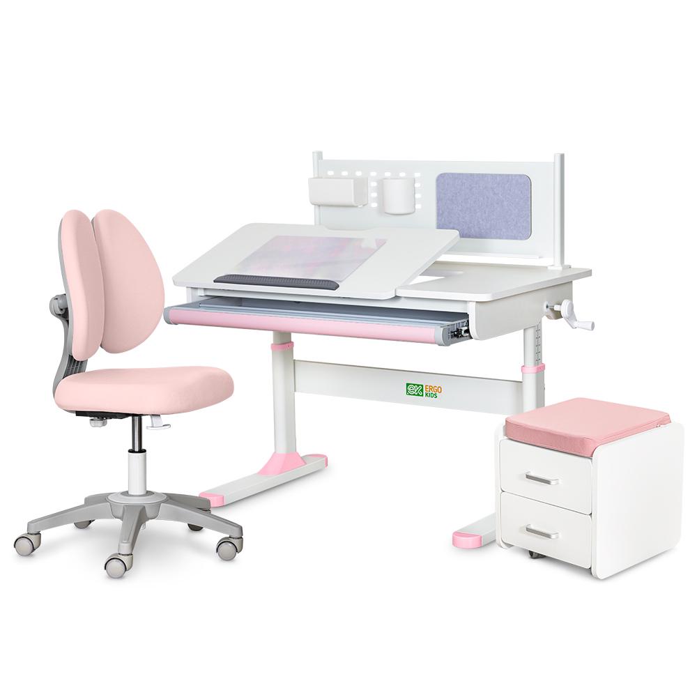 Парта детская школьная Ergokids TH-325/кресло Sprint Duo Lite/тумба BD C-3 Розовый - фото 1